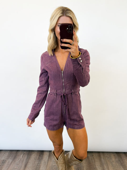 Plum Utility Denim Romper