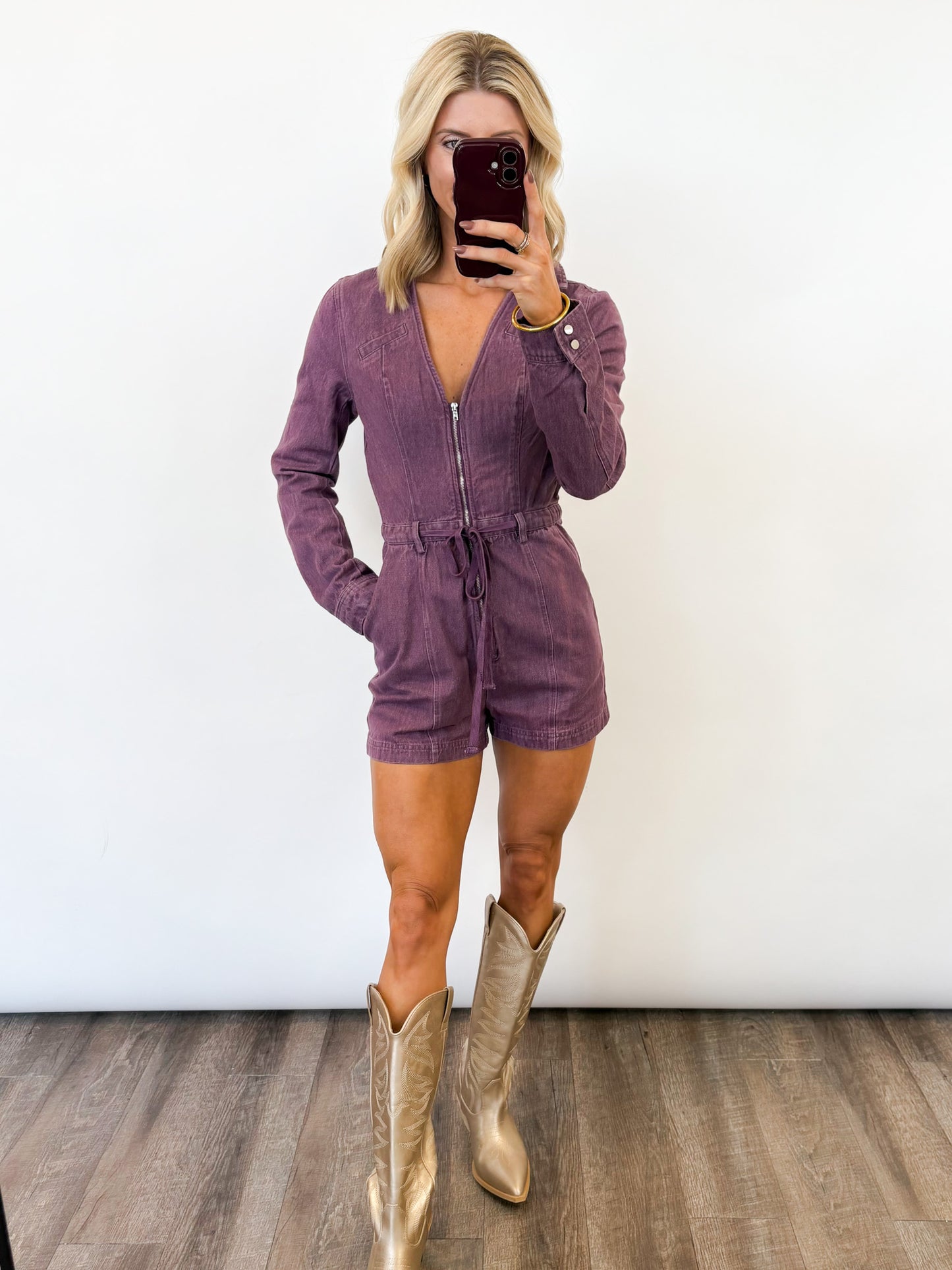 Plum Utility Denim Romper