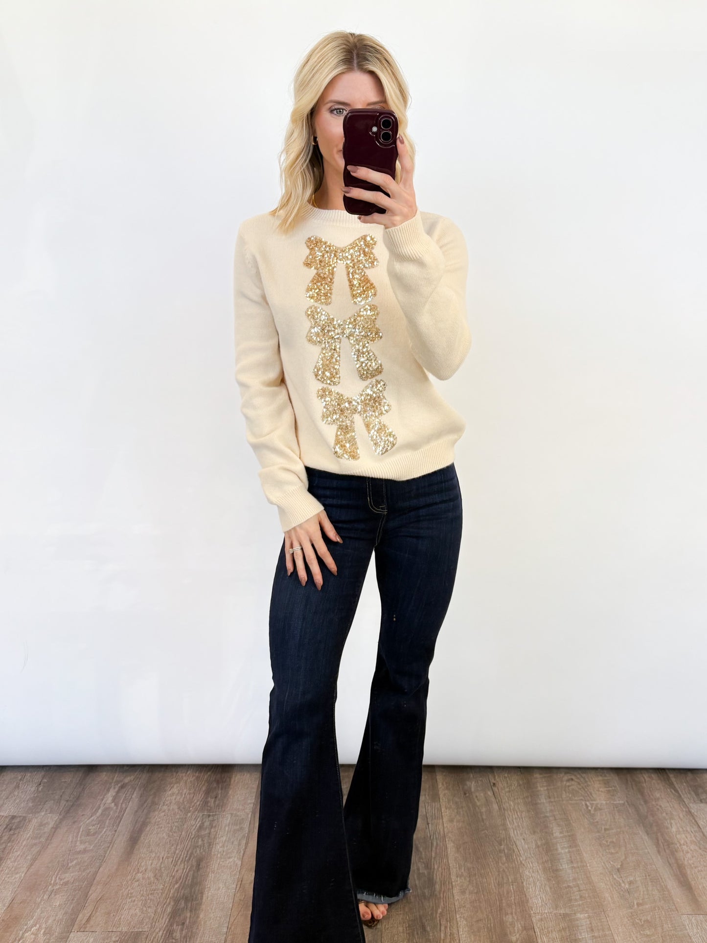 Golden Bow Sequin Sweater