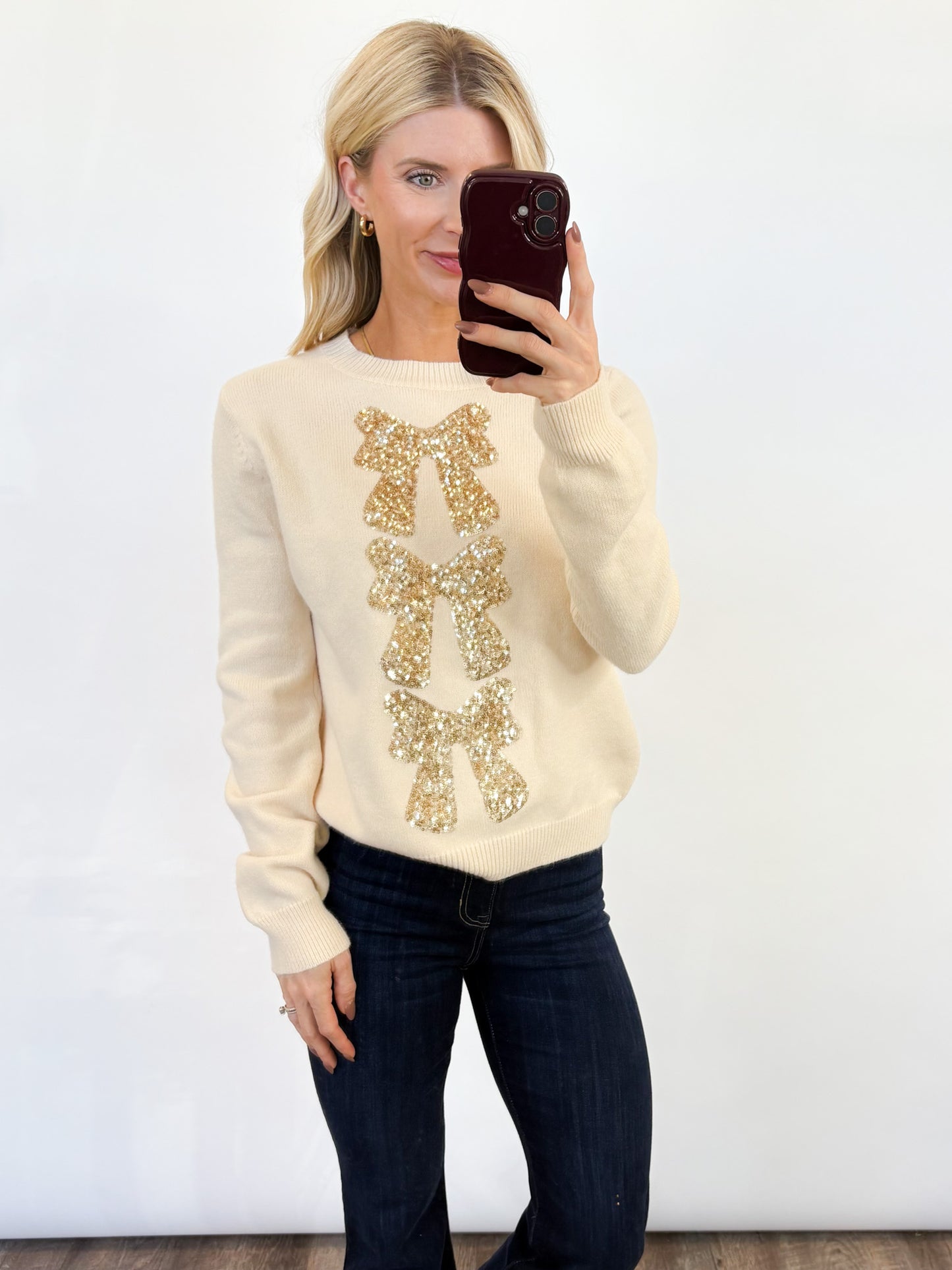 Golden Bow Sequin Sweater