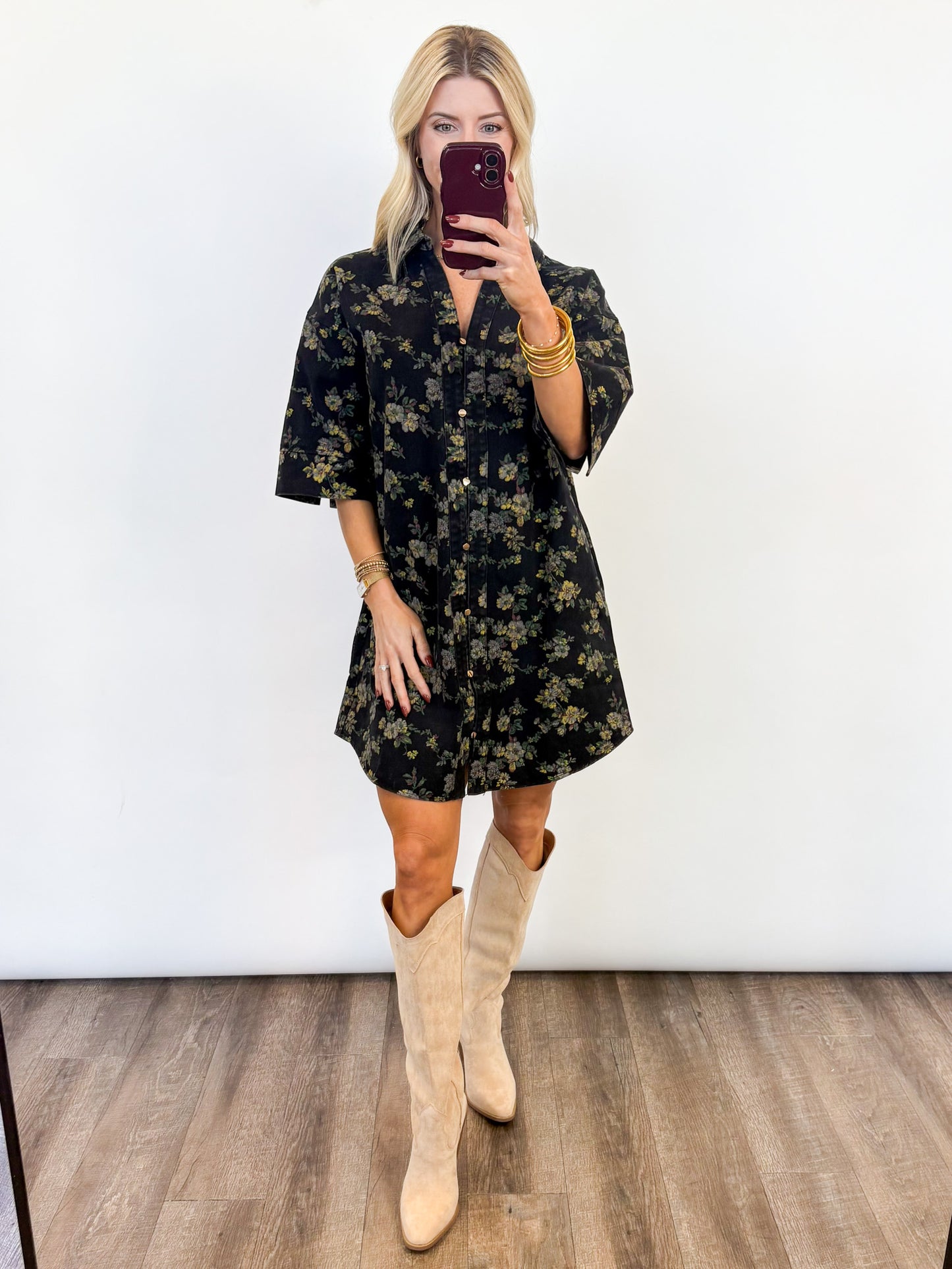 Midnight Meadow Button-Up Dress
