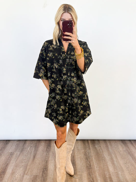 Midnight Meadow Button-Up Dress