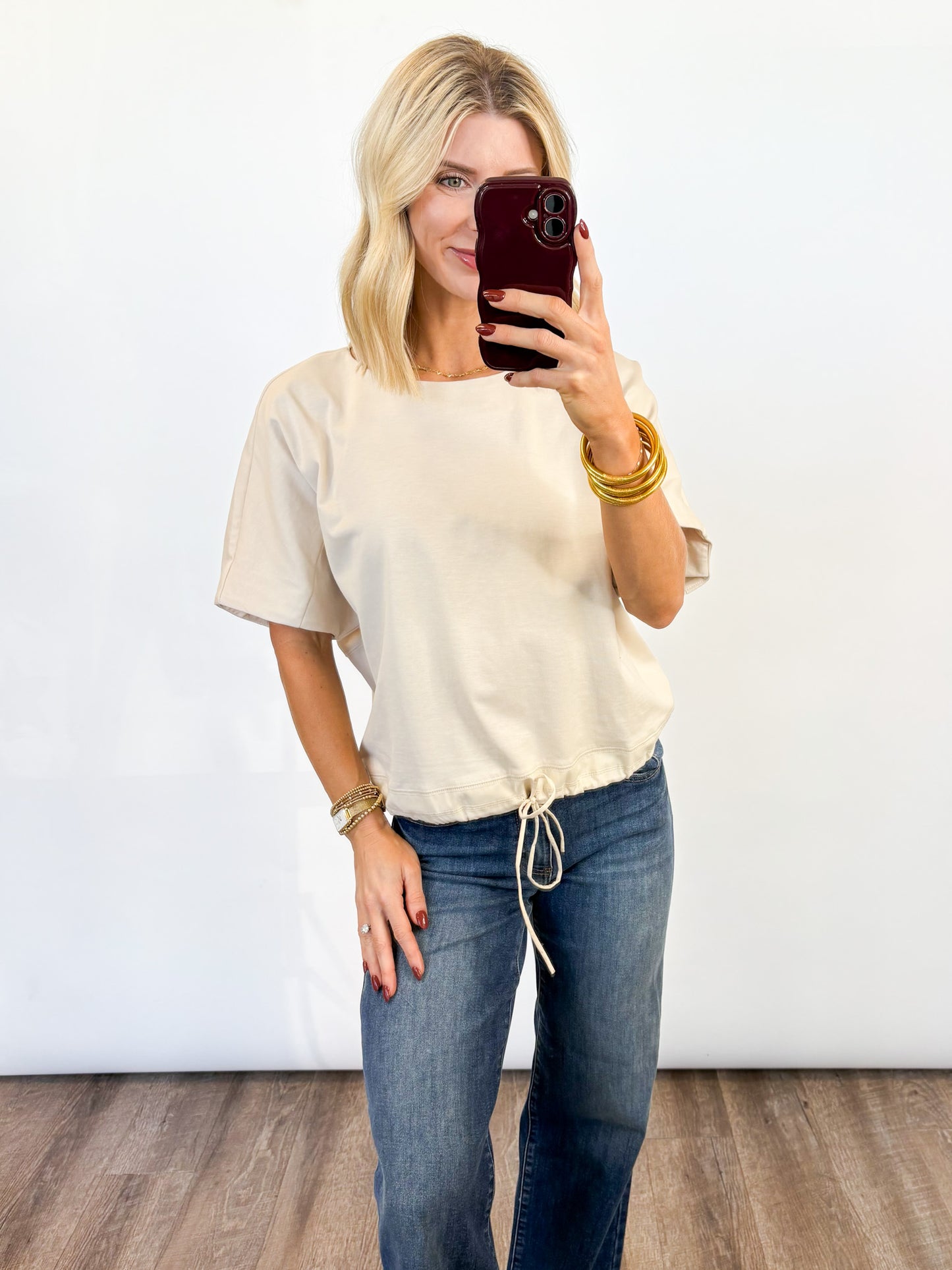 Every Day Drawstring Hem Top