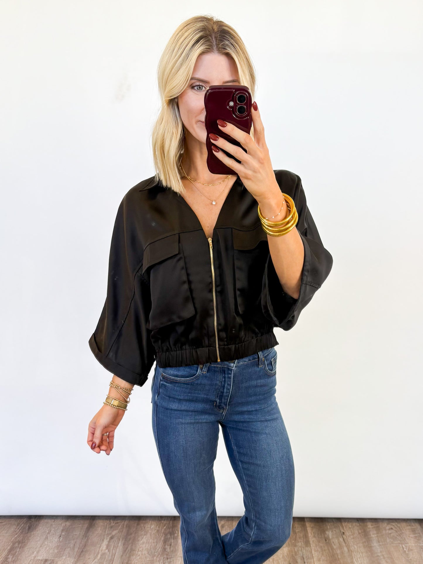 Satin Utility Zip Jacket