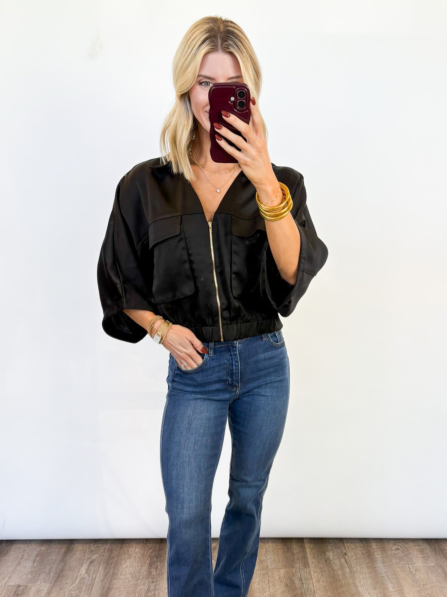 Satin Utility Zip Jacket