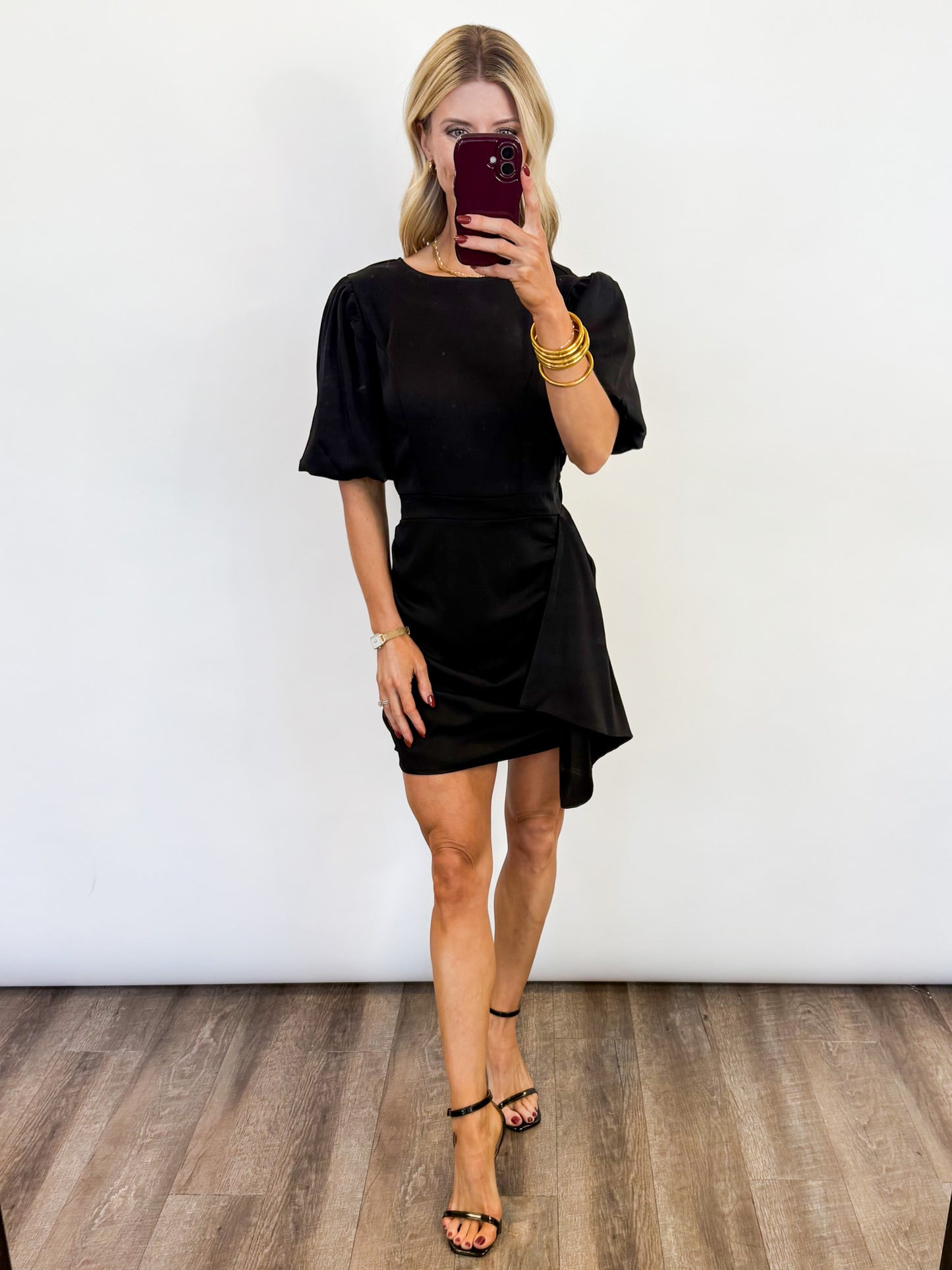 Midnight Satin Ruched Mini Dress