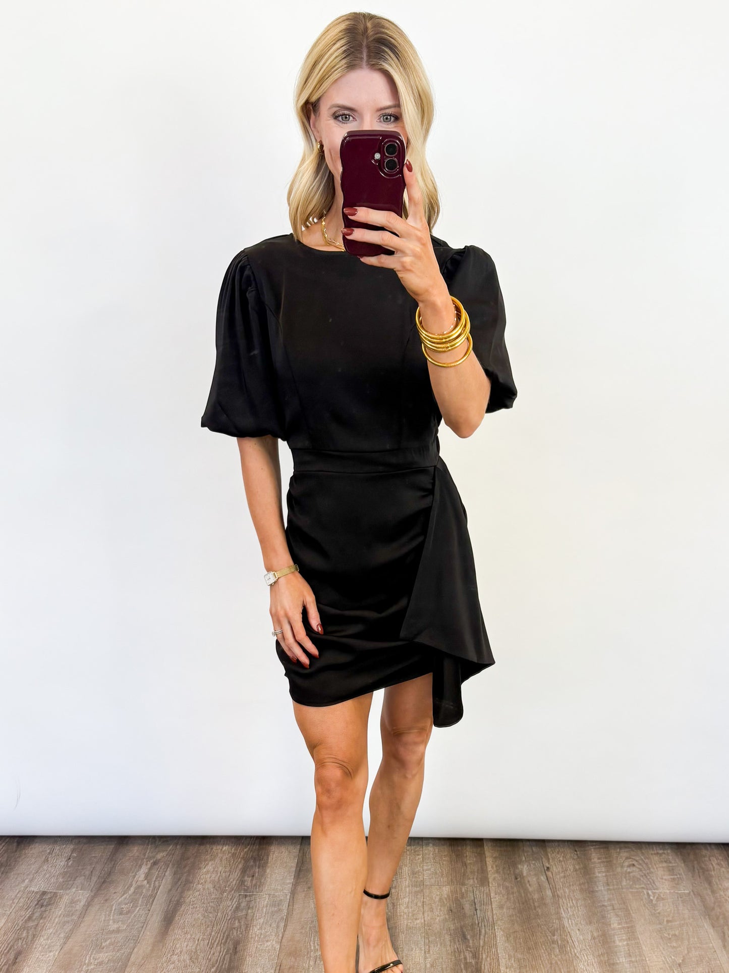 Midnight Satin Ruched Mini Dress