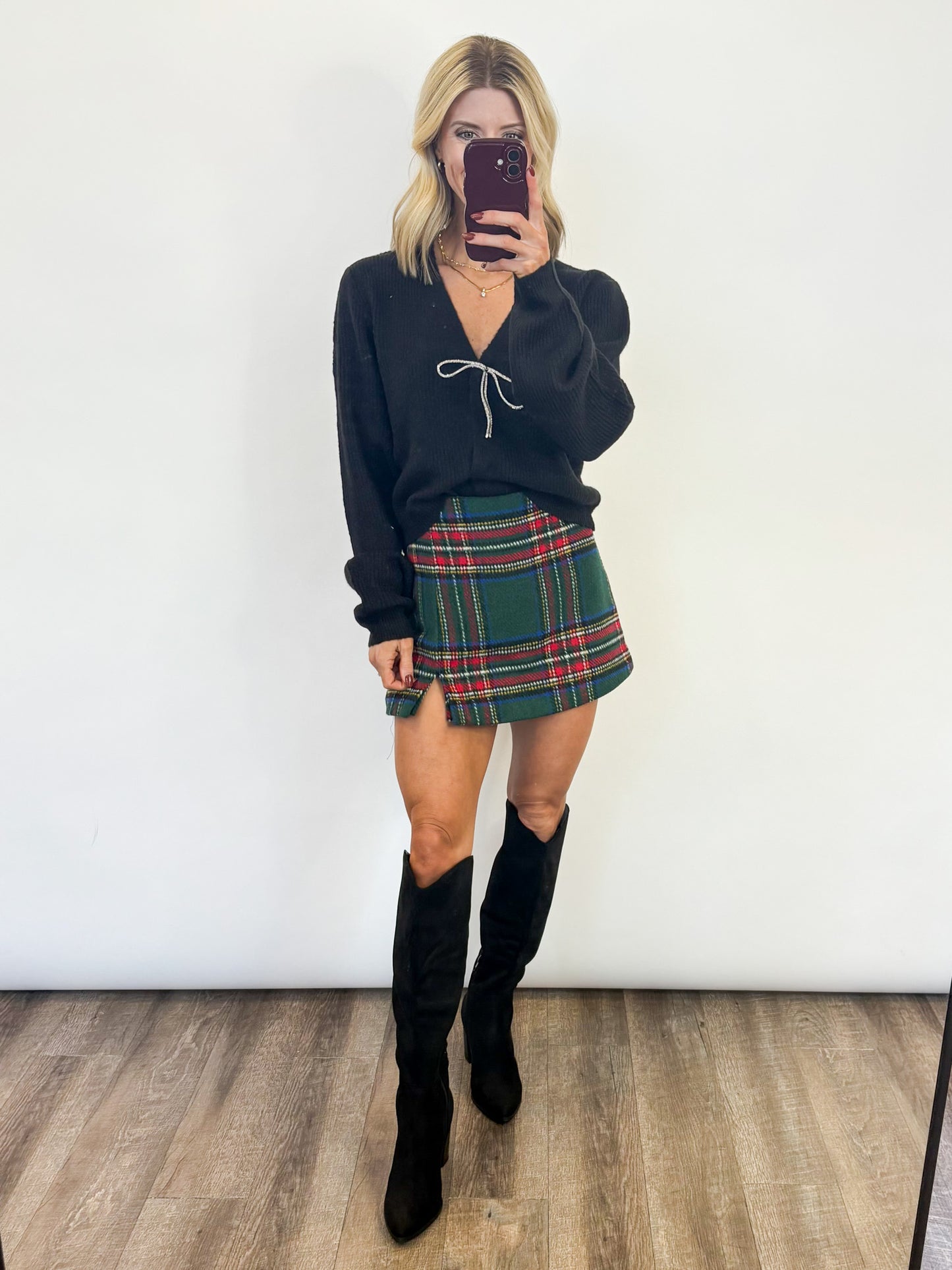 Mistletoe Plaid Skort - GREEN