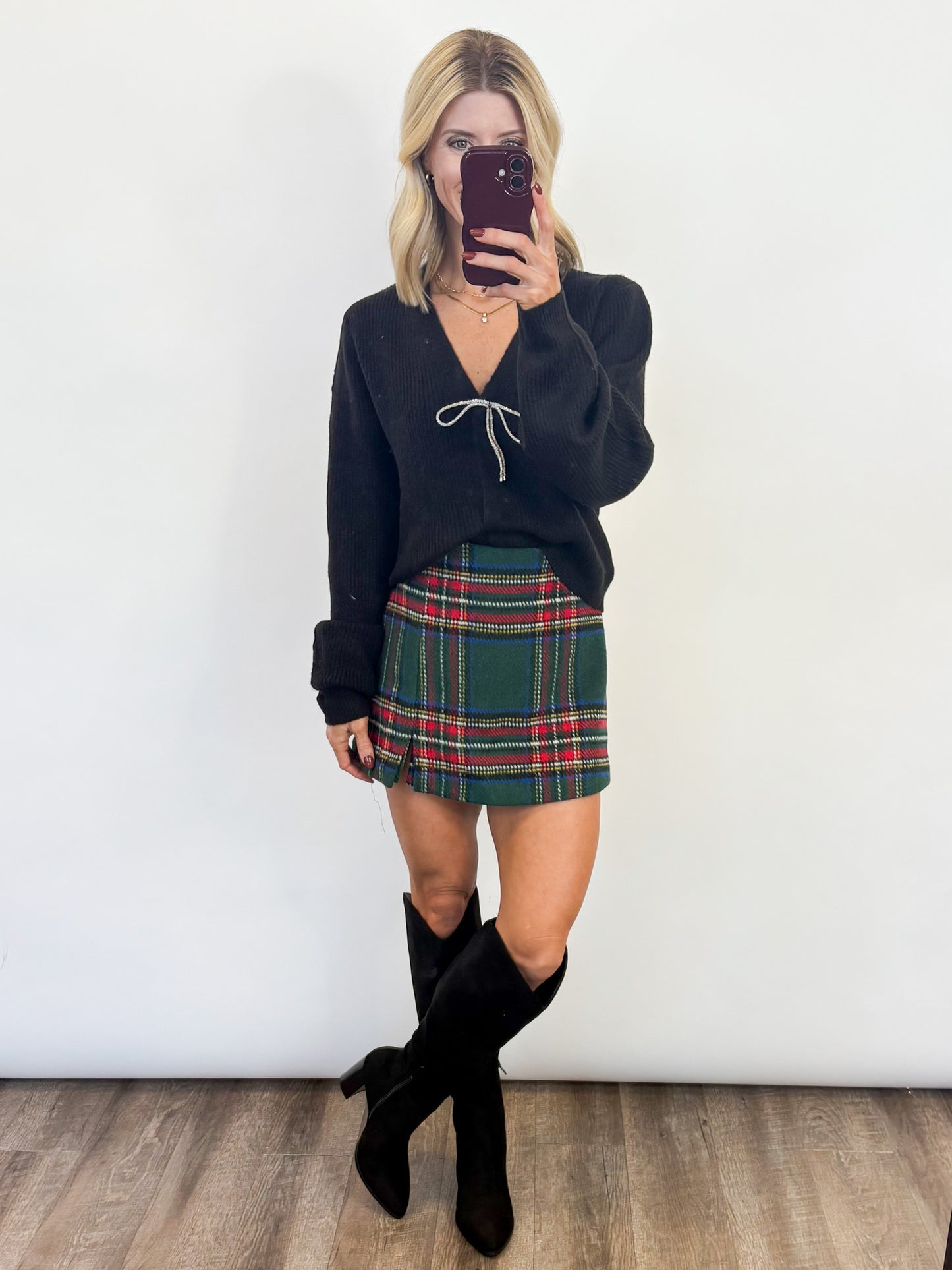 Mistletoe Plaid Skort - GREEN