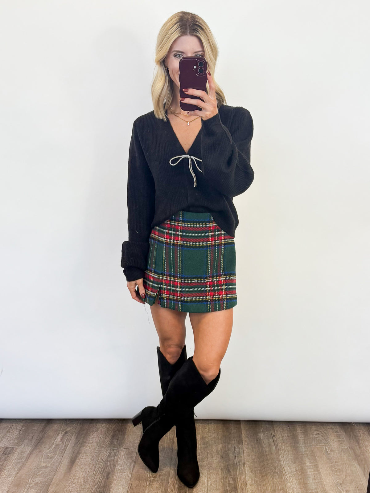 Holiday Cheer Plaid Skort - GREEN