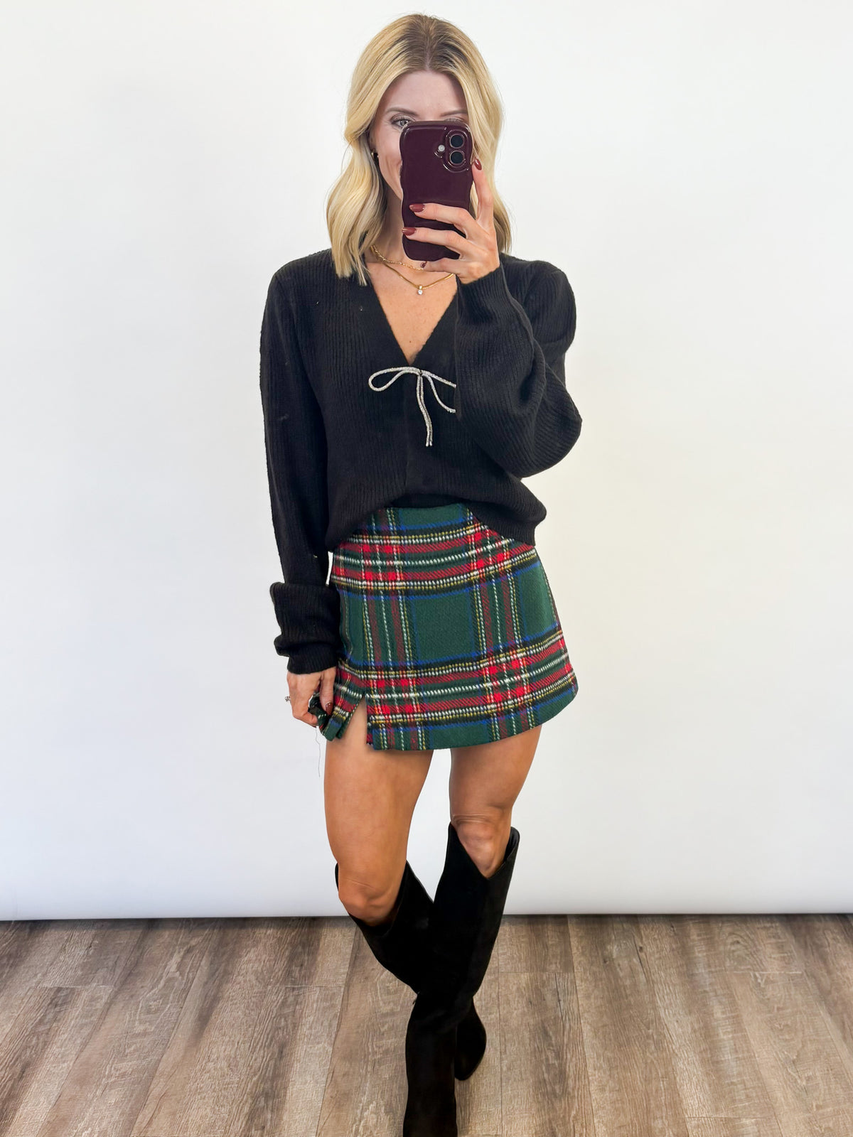 Holiday Cheer Plaid Skort - GREEN