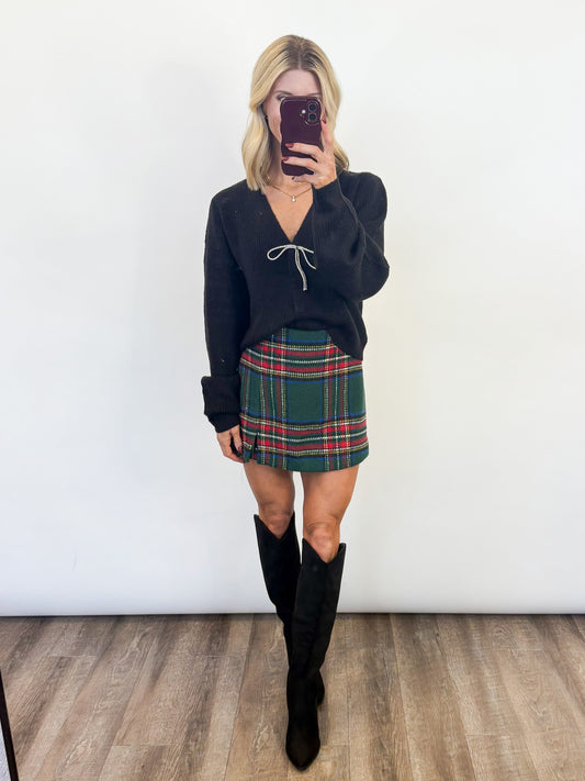 Mistletoe Plaid Skort - GREEN