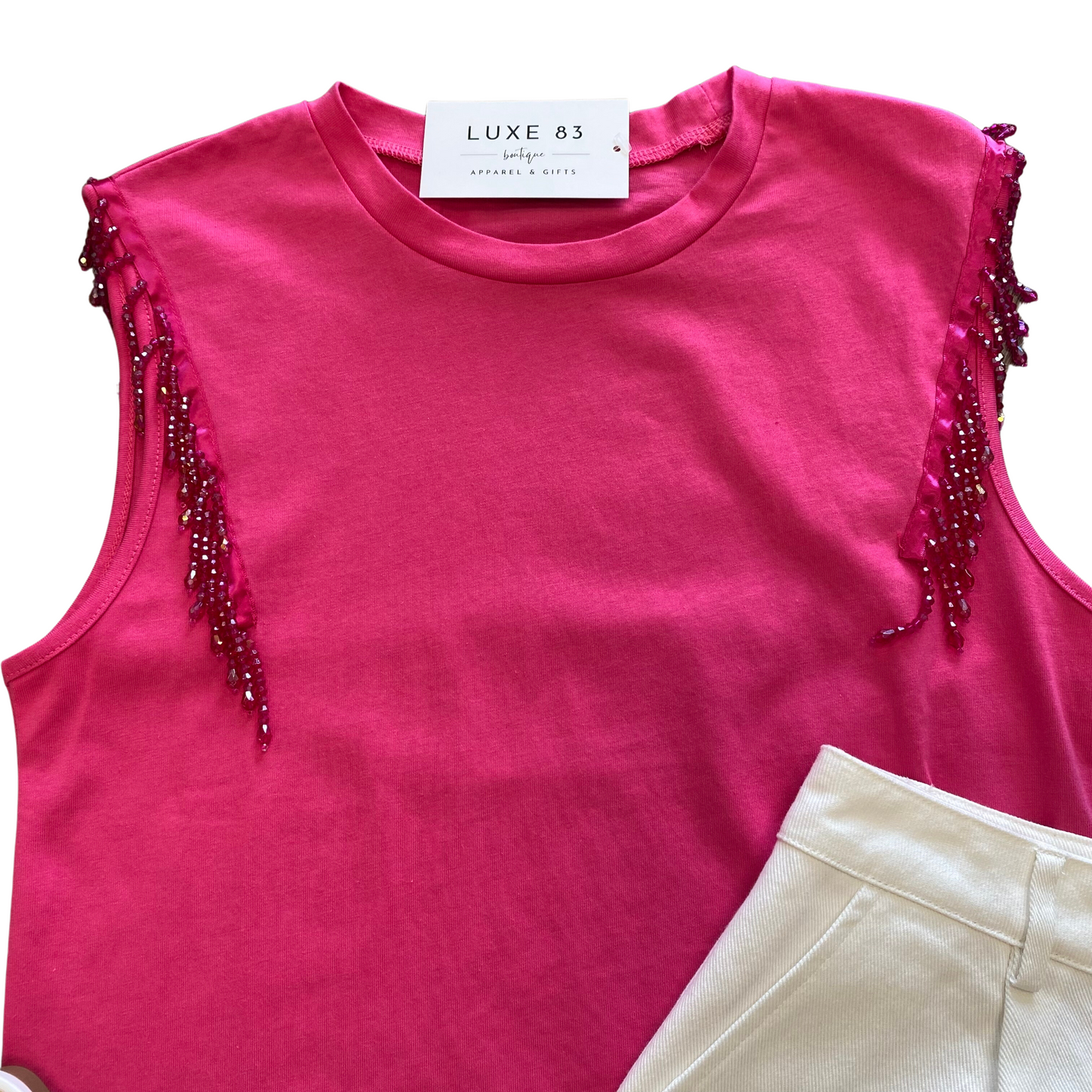 Beaded Tassel Pink Top