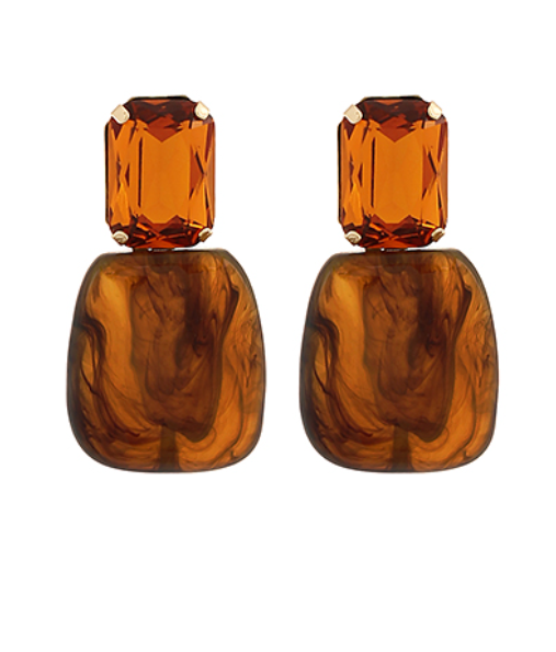 Stone & Geo Earrings - DK. BROWN