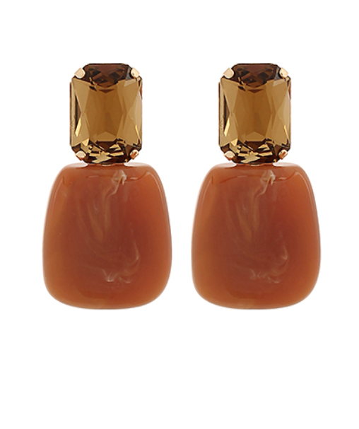 Stone & Geo Earrings - LT. BROWN