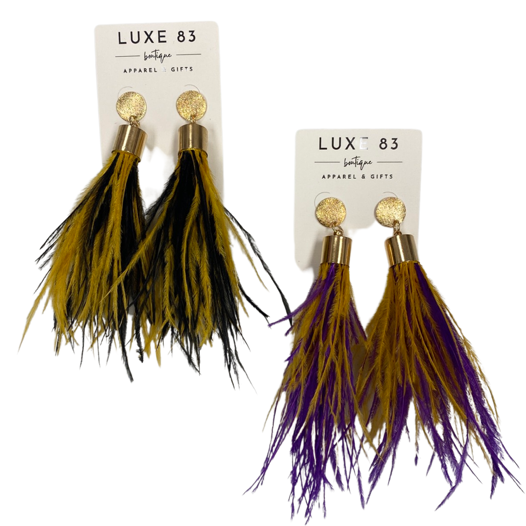 Game Day Feather Earrings - 2 COLORS